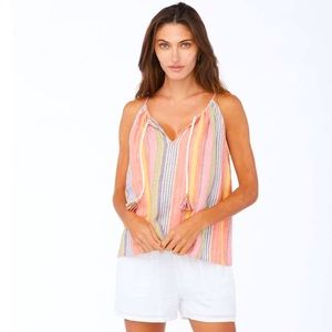 Sundays Striped Linen Sleeveless Boutique Tassel Top